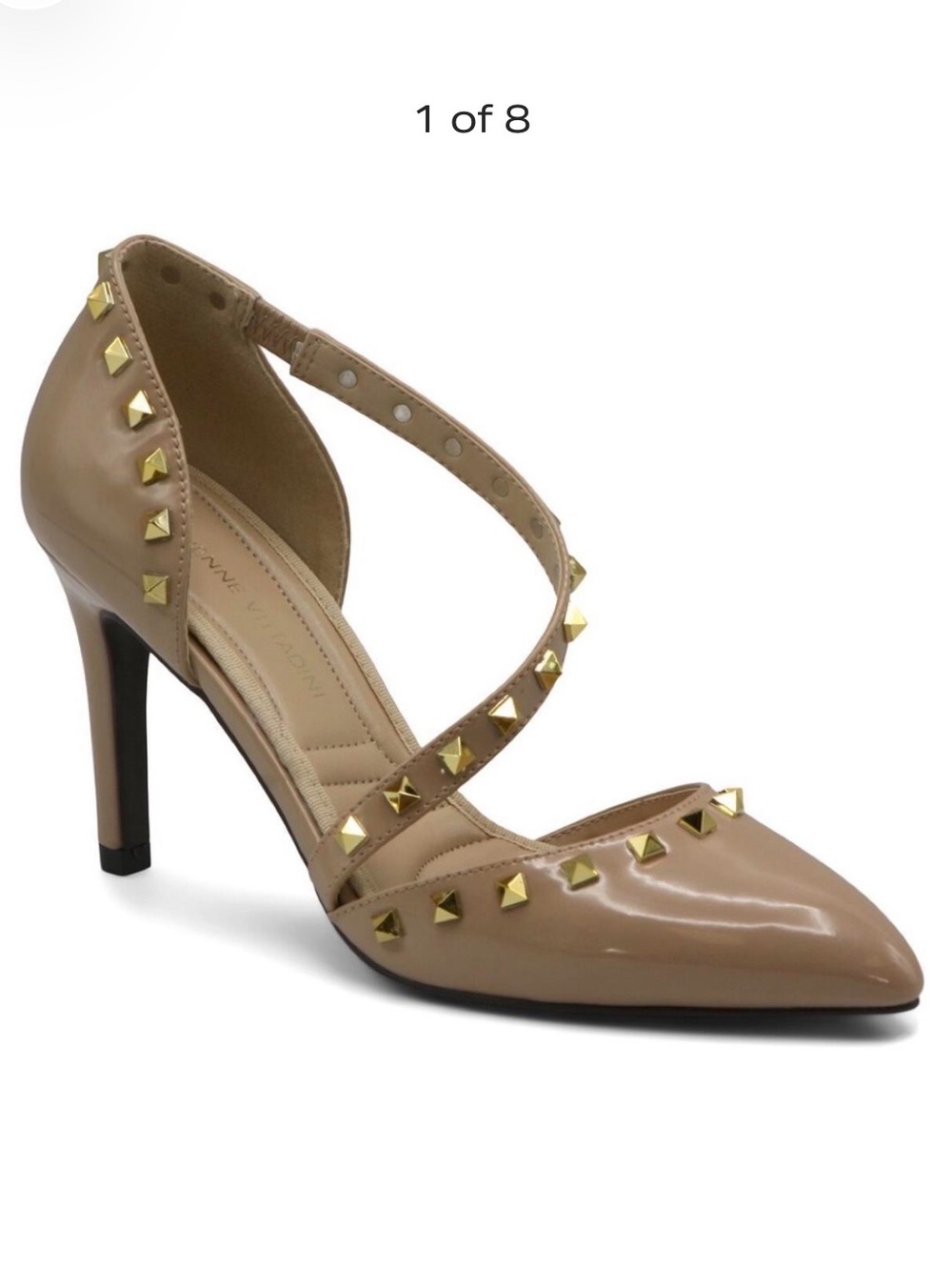 NWT Adrienne Vittadine beige patent leather Gold Newly Pump size 9